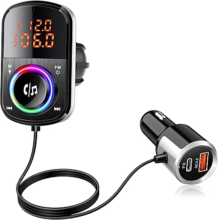 Amazon 21最新電圧表示 Fmトランスミッター シガーソケット Qc3 0 Pd18w急速充電 Bluetooth5 0 高音質 デュアルディスプレイ 8色ライト 12v 24v車対応 電圧測定 Siri Google Assistantに対応 日本語説明書付き Fmトランスミッタ 車 バイク
