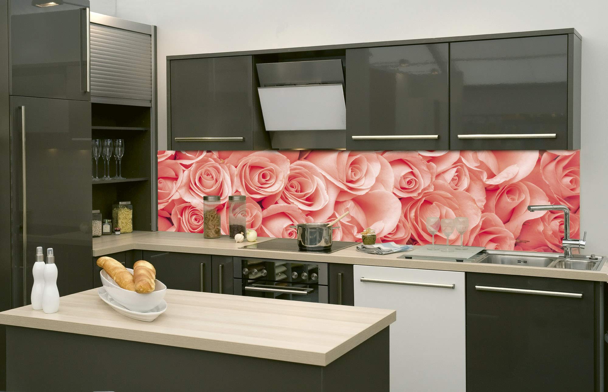 DIMEX LINE Peel and Stick Kitchen Backsplash Sticker Roses | Waterproof Decorative Wall Foil for Kitchen | Made in EU - 260.00 × 60.00 cm