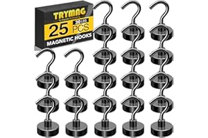 TRYMAG 25Pcs Black Magnetic Hooks Heavy Duty，30Lbs+ Super Magnets with Hooks for Hanging,Cruise Cabins,Heavy Duty Magnetic Hooks for Refrigerator, Office, Grill,and Kitchen