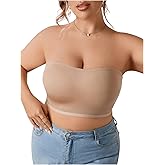 SweatyRocks Women's Plus Size Strapless Bra Criss Cross Wireless Bandeau Bra Seamless Bralette