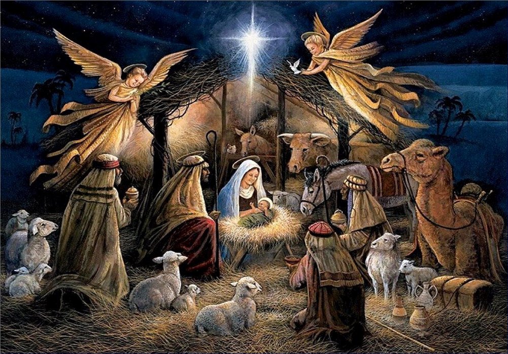 YEESAM ART 5D DIY Diamond Painting Kits for Adults - Jesus Nativity Angel Sheep Animals 30x40cm - Diamond Art Painting Kits Rhinestone Cross Stitch Embroidery for Home Decoration