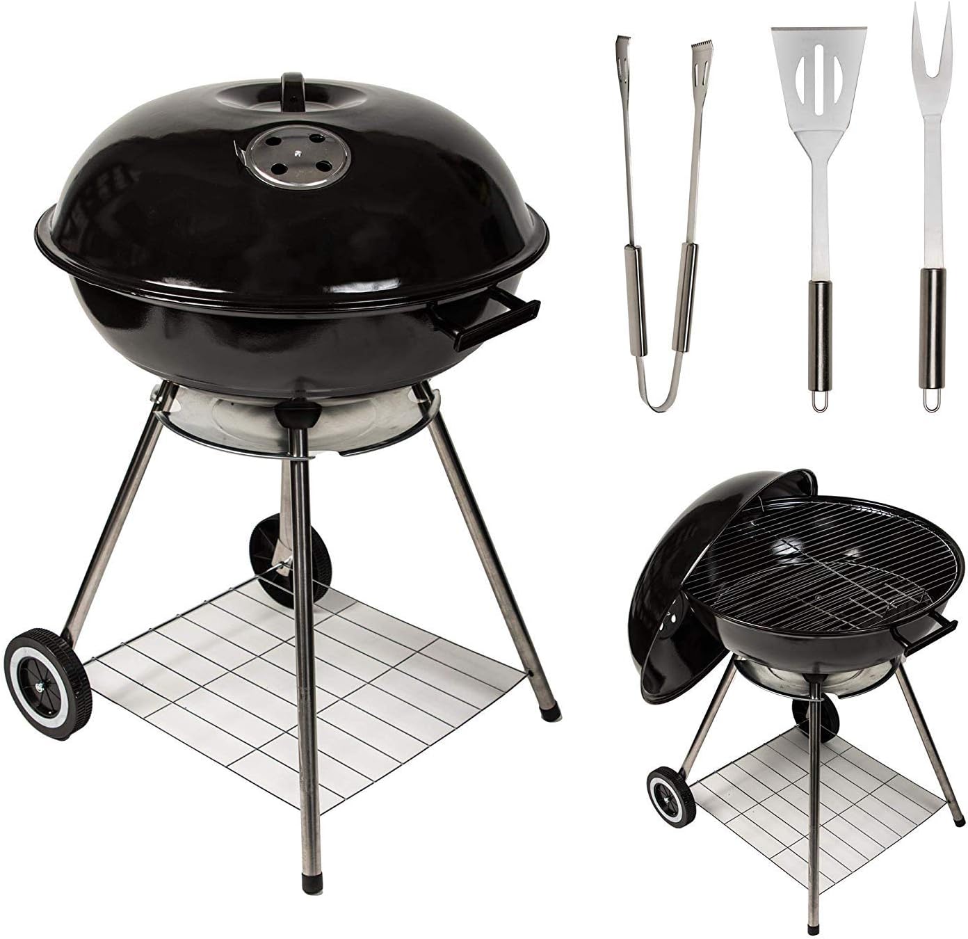 MYLEK Charcoal Barbecue Kettle Portable Grill BBQ with Lid & 3 Cooking