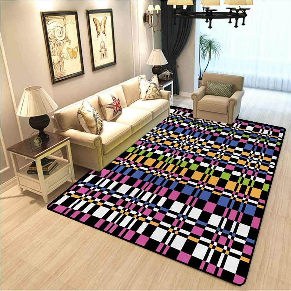 Colorful Contemporary Area Rug Abstract Checkered Pattern Geometric
