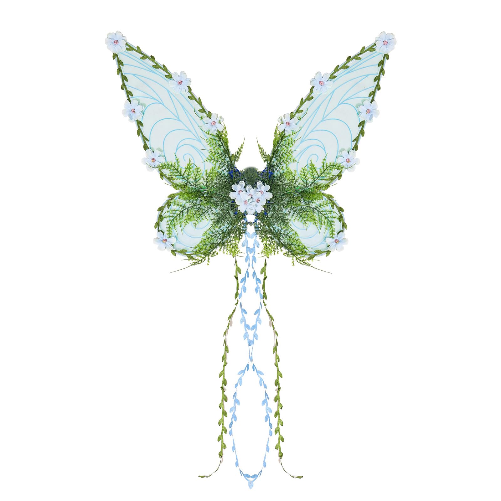ESSECMBS Halloween Forest Fairy Wings for Women Creative Butterfly Wings with 3D Flowers and Leaves Decor for Cosplay (B-Blue, 63 * 48cm / 25 * 19inch) — image 1