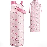 POWCAN 32 oz Insulated Water Bottle with 2-in-1 Straw and Spout Lid, Keep Cold 24H, Leak-Proof, BPA-Free, Double Wall Stainless Steel Water Bottle for Sports, Gym, Travel, Gift, School (Bow Crush)