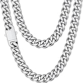 Fiusem Silver Tone Chain Necklace for Men, 9mm 14K Silver Plated Stainless Steel Cuban Link Chain Necklace, Men's Chains 22 Inch