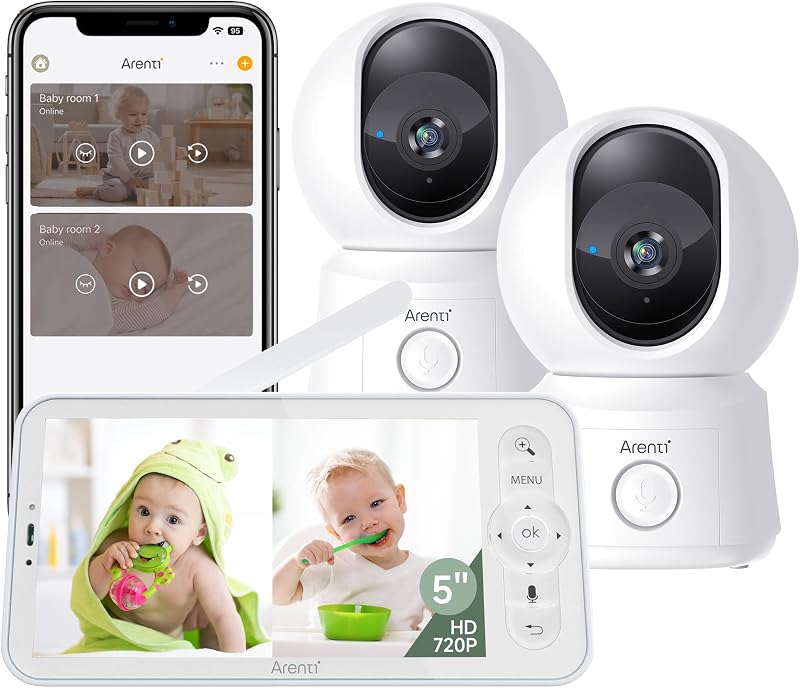 ARENTI 1080P Dual Baby Monitor Split Screen 2 PTZ Cameras 5 Inch