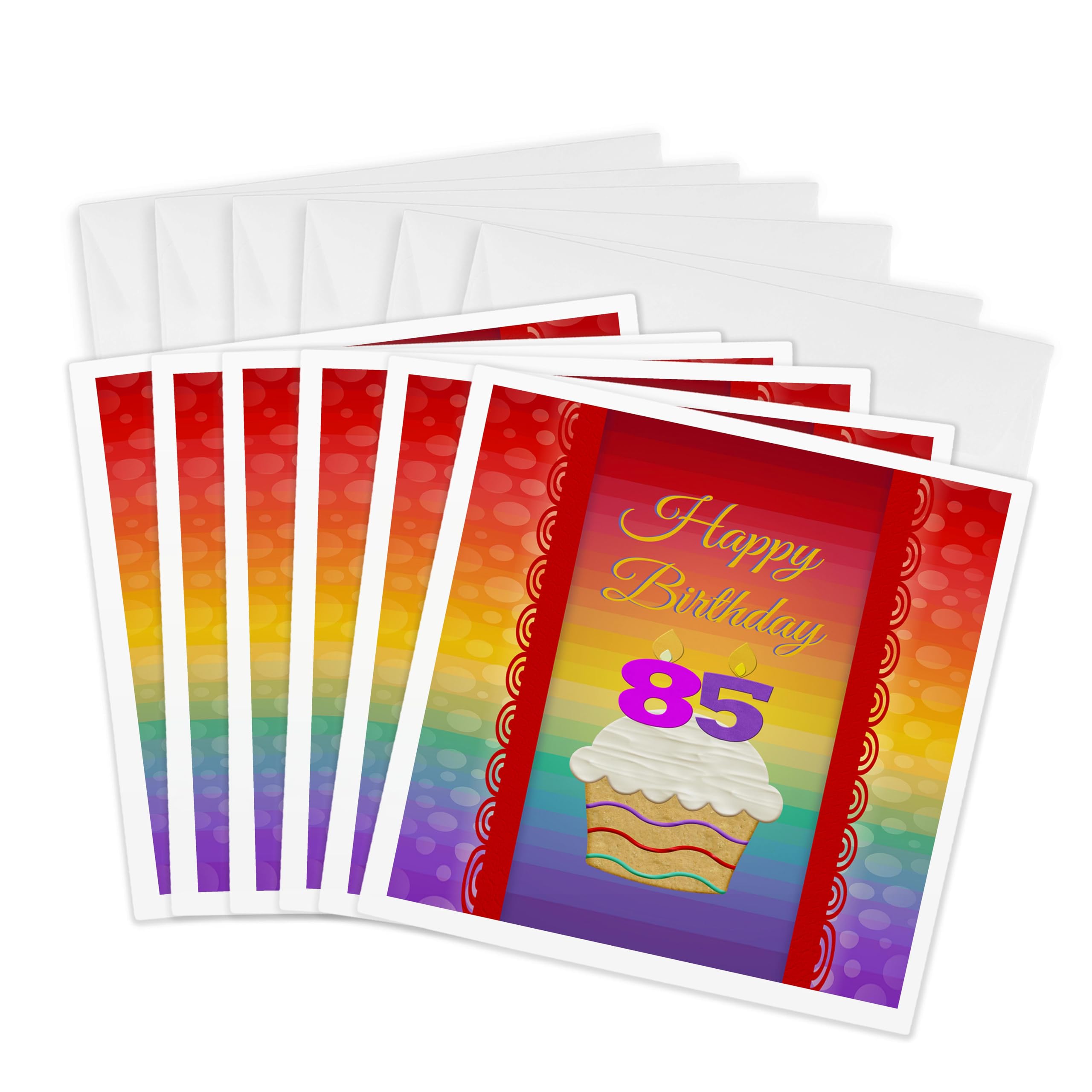 3dRose gc_244835_1 6 x 6-Inch "Cupcake with Number Candles, 85 Years Old Birthday " Greeting Card (Pack of 6)
