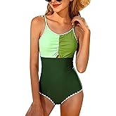 Kids4ever Girls One Piece Swimsuits Contrast Trim Summer Cute Bathing Suits 9-16Y