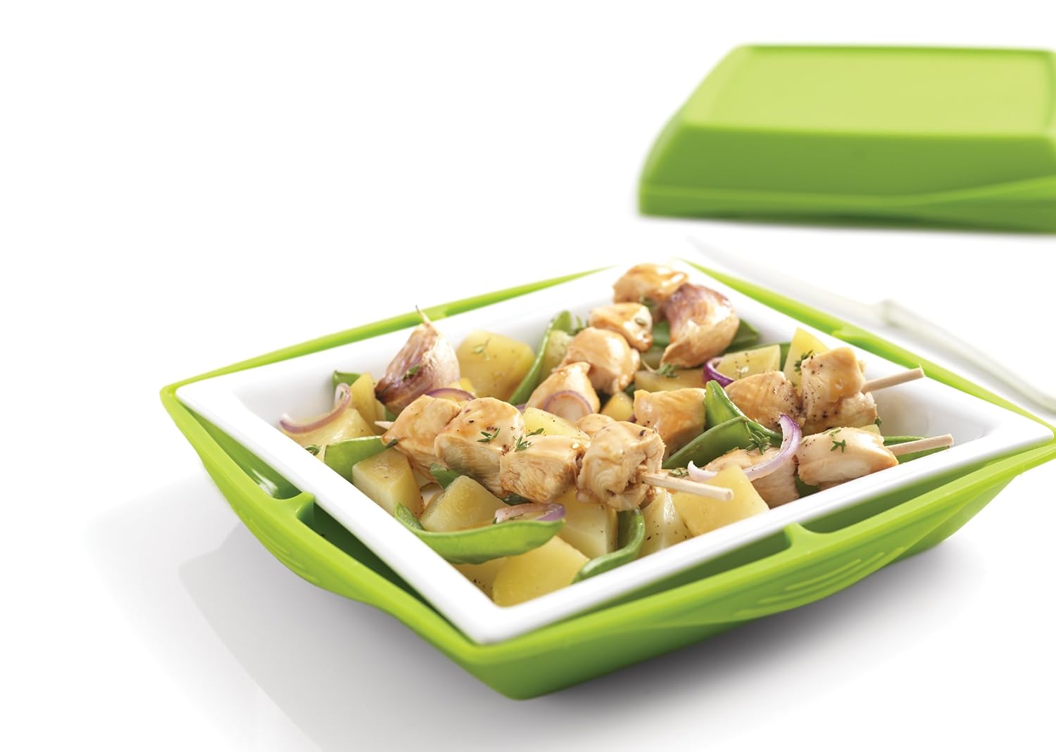 mastrad F67508 - Recipiente para Cocina al Vapor (Silicona y Porcelana), Color Verde