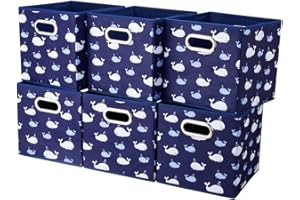 HSDT Fabric Cube Storage Bins Whale10.5x 10.5 x 11 in Foldabe Navy Blue Storage Cubes Folding Cloth Storage Cubes Boxes Collapsible Cube Inserts Storage Baskets Drawer for Cube Organizer Closet QY-SC11-6