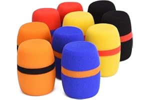 Facmogu 10 Pack Colorful Foam Mic Cover Handheld Microphone Windscreen, Foam Mic Windscreen with Color Ring for Mic Noise Red