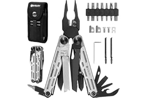 BIBURY Multitool Pliers Pro BI2045, Foldable Multitools with Replaceable Wire Cutters and Saw, Stainless Steel Multi Tool w/Upgraded Scissors and Screwdriver Set, Ideal for Camping, Fishing, Survival
