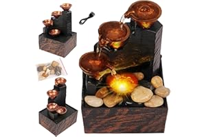 Tabletop Water Fountain, 11.2x9.2x17cm Small Desk Water Fountain with Lights & Pebbles, USB/Battery Powered Fountains Indoor 