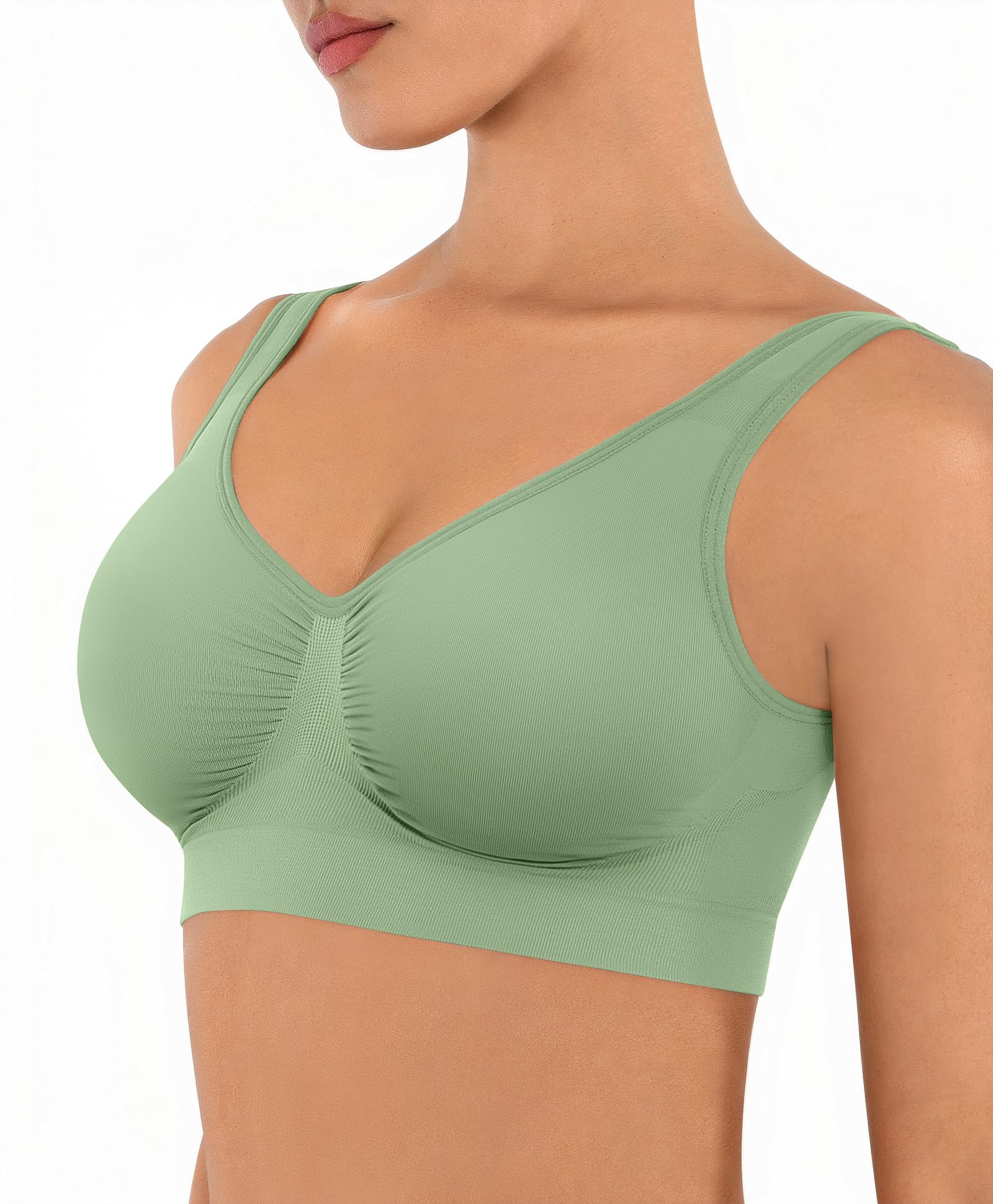 Photo 1 of FeelinGirl Seamless Bras for Women No Underwire Bralette Buttery Soft Wireless Tshirt Bras Sage Green XXL