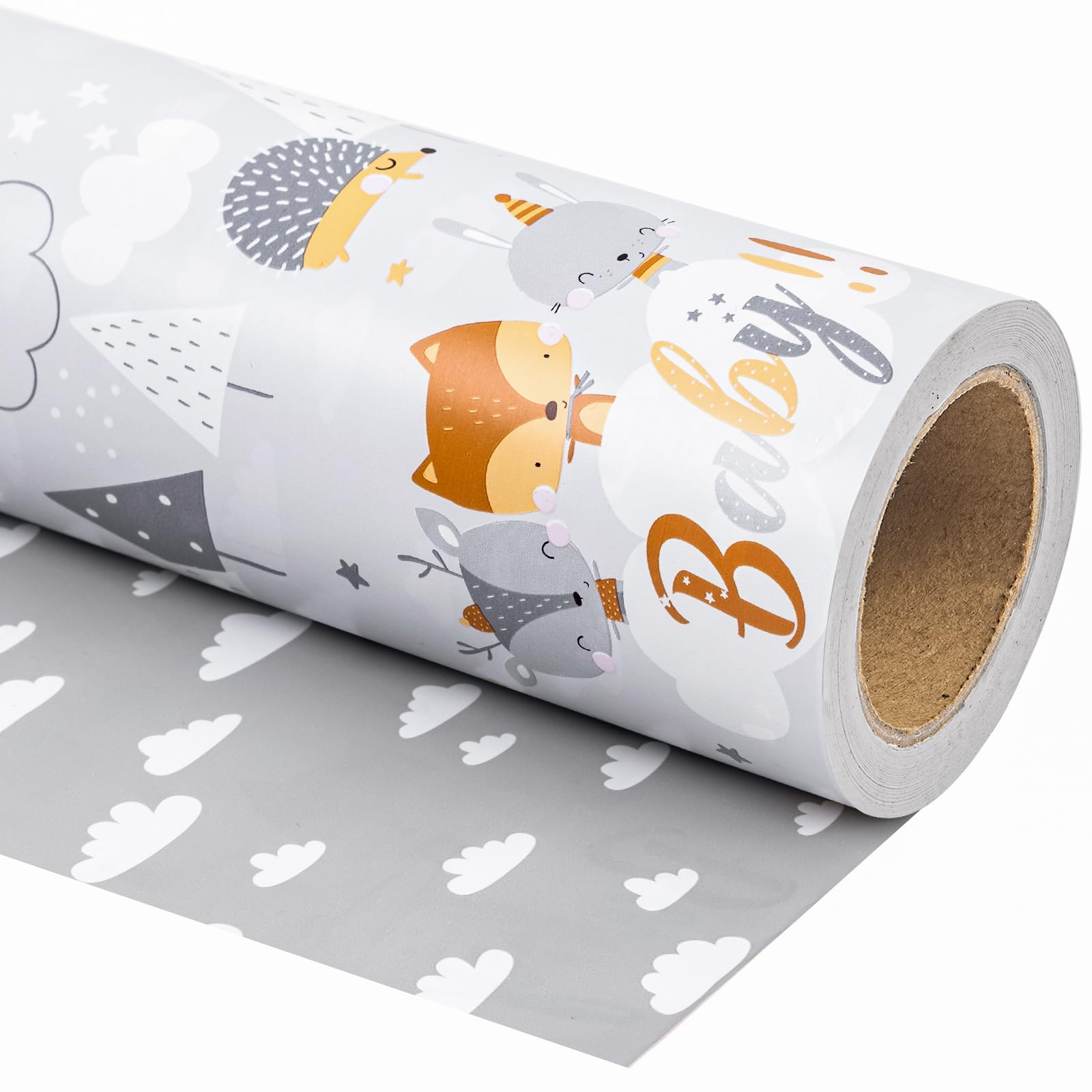 Photo 1 of WRAPAHOLIC Jumbo Reversible Baby Shower Wrapping Paper - 30 Inch x 33 Feet Jumbo Roll - Grey Animal Design Neutral Baby Shower, Boys Girls Kids Birthday