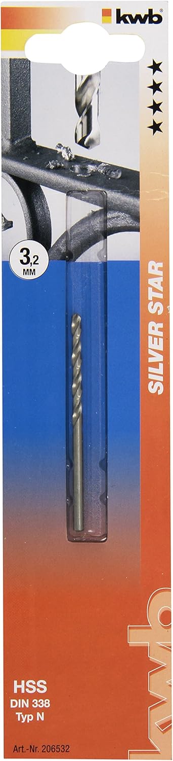 kwb Silver Star HSS Metal Drill Bit diameter 3.2 mm for Efficient Drilling with Power Tools - Up to 40% Faster, 50% Less Pressure