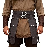 TobWeaL Medieval Viking Leather Armor Skirt - Adjustable Double-Sided Waist & Thigh Armor for LARP Renaissance Halloween