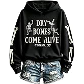 Women's Dry Bones Come Alive Sweatshirt Halloween Christian Faith Skull Top | Christian Funny Dry Bones Come Alive Graphic Sweatshirt,oversized Halloween Costumes Womens Skeleton Fall Outfits 2026