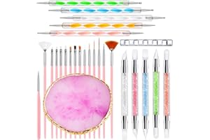 DIYCICO Nail Art Tools 27Pcs Set,Nail Art Brush,Resin Nail Art Palette,5 Pcs Nail Art Sculpture Pen,2-way Acrylic Silicone Engraving Pen Dotting Pen Tools Nail Art Kit for Nail Art DIY