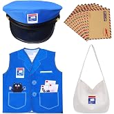 Keymall Kids Mailman Costume Mail Carrier Hat Mr. Postman Canvas Bag Vest Envelopes For Halloween Career Day Postal Costume