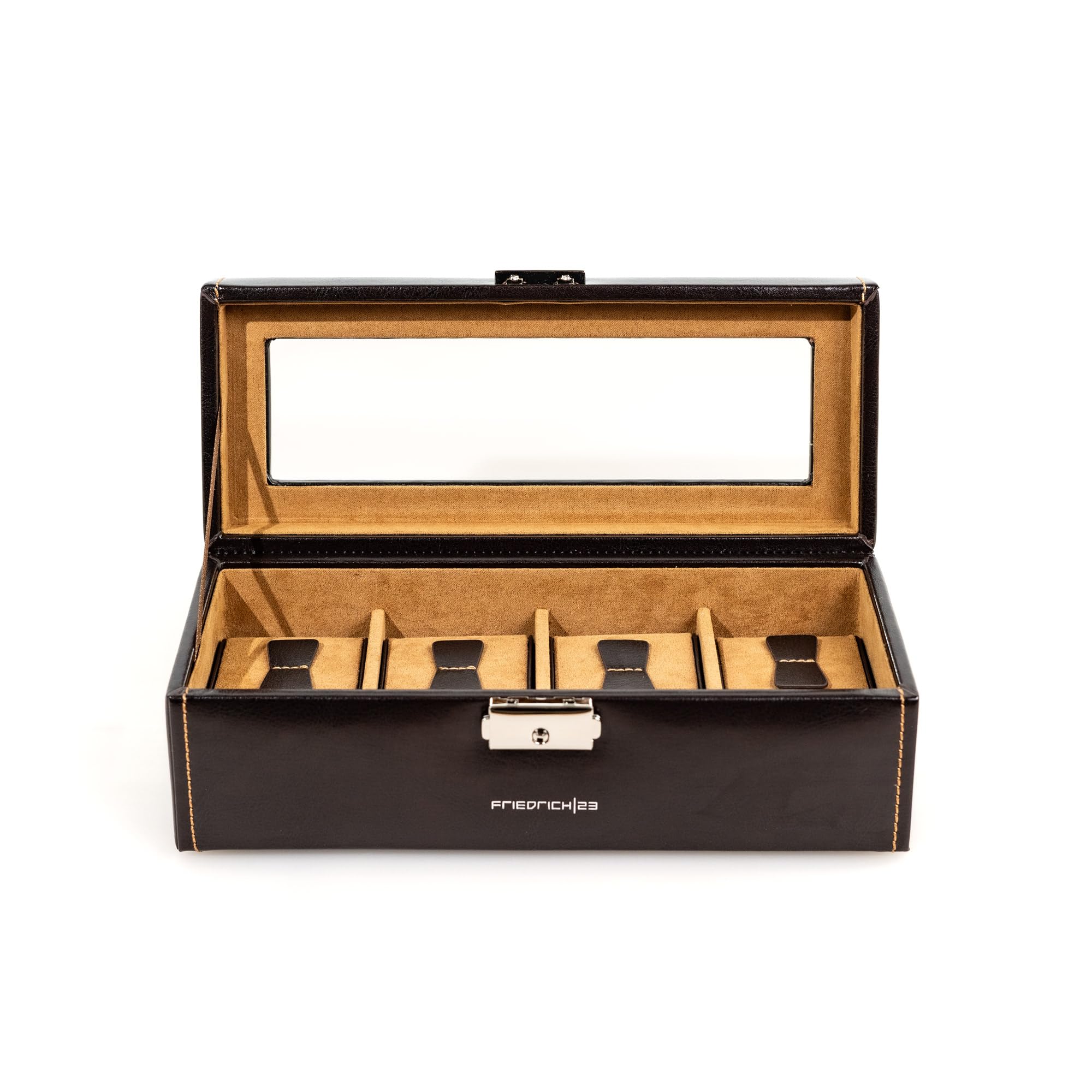 Friedrich|23 20086-3 Unisex Watch Display Case/Watch Box with Glass Lid for 4 Watches, Plastic, Brown