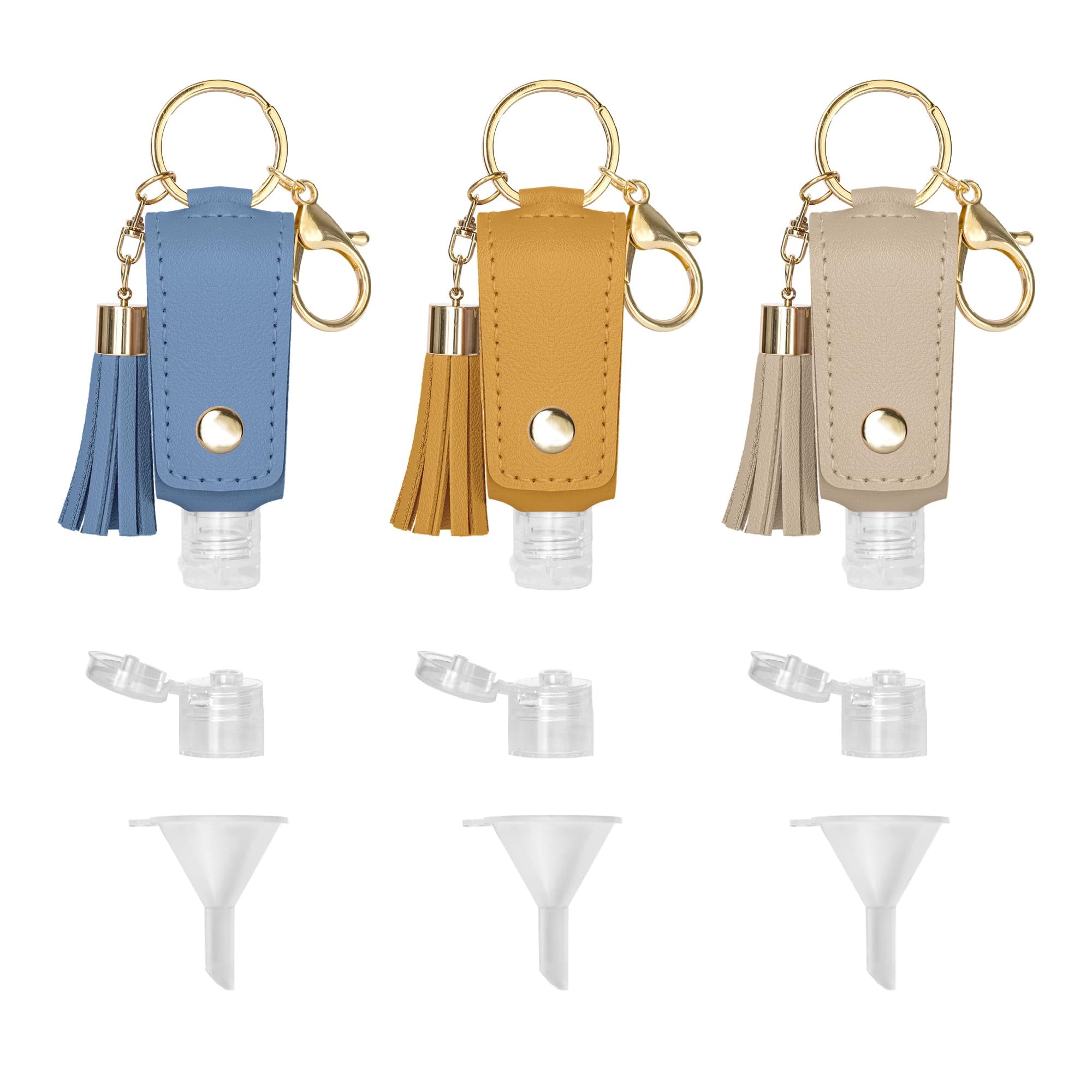 3PCS 30ml Refillable Bottle Keychain Portable Bottle Reusable Travel Bottle with PU Leather Cover, Funnels, Hook for Outdoor Trip Shopping School (Luxury)