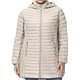 SLOW DOWN Women Plus Size Ultra Light Down Jacket Packable Puffer Jacket Coat Hooded Mid Length Winter Outwear