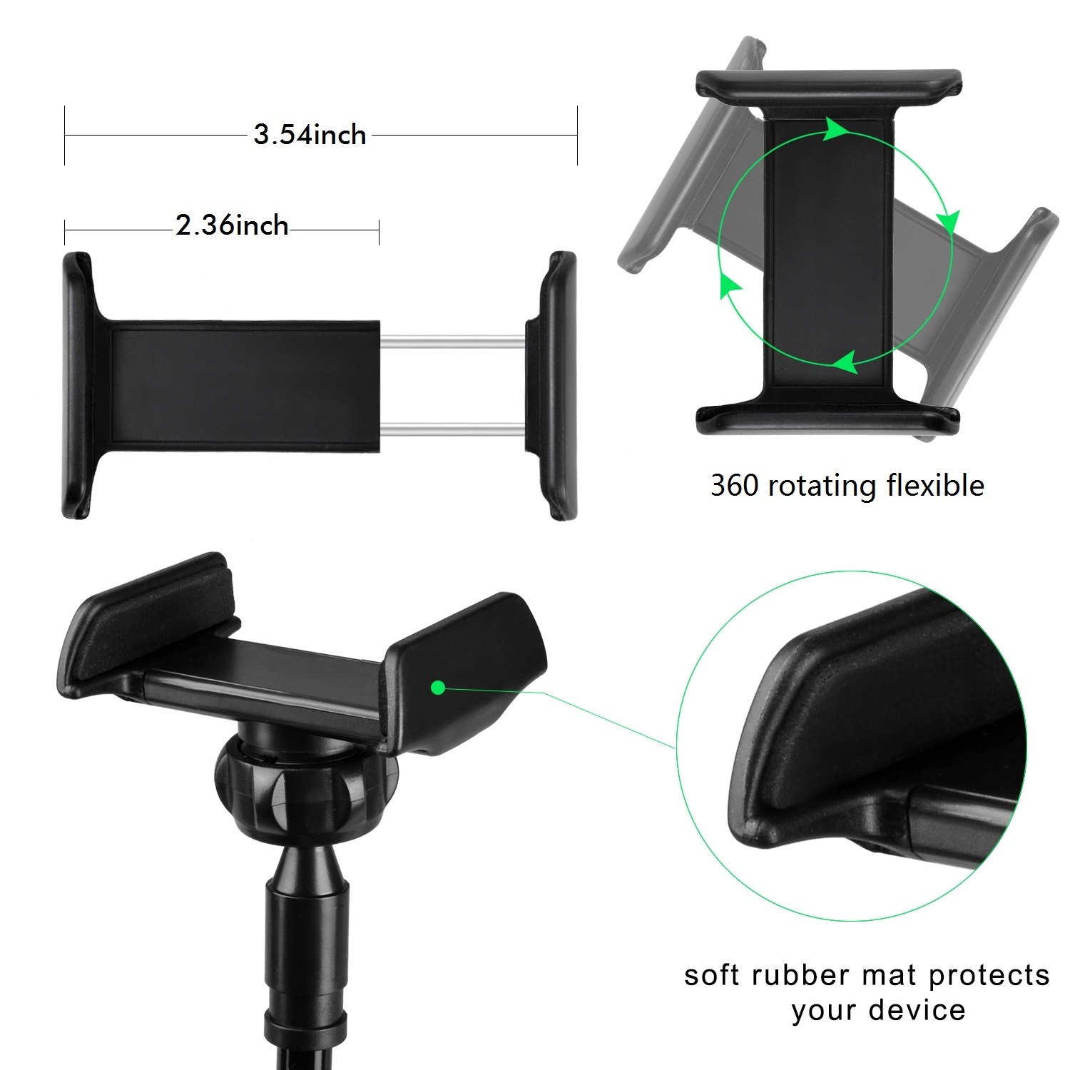 Flexible Phone Stand with Clamp Mount for iPhone and Samsung,Weifan Long Arm Aluminum Gooseneck 360 Rotating Bracket Universal Lazy Phone Holder for CounterTop,Bed or Desk(Black)