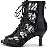 AOQUNFS Latin Salsa Dance Shoes Lace-up Open Toe Ballroom Dance Heel Boots Women