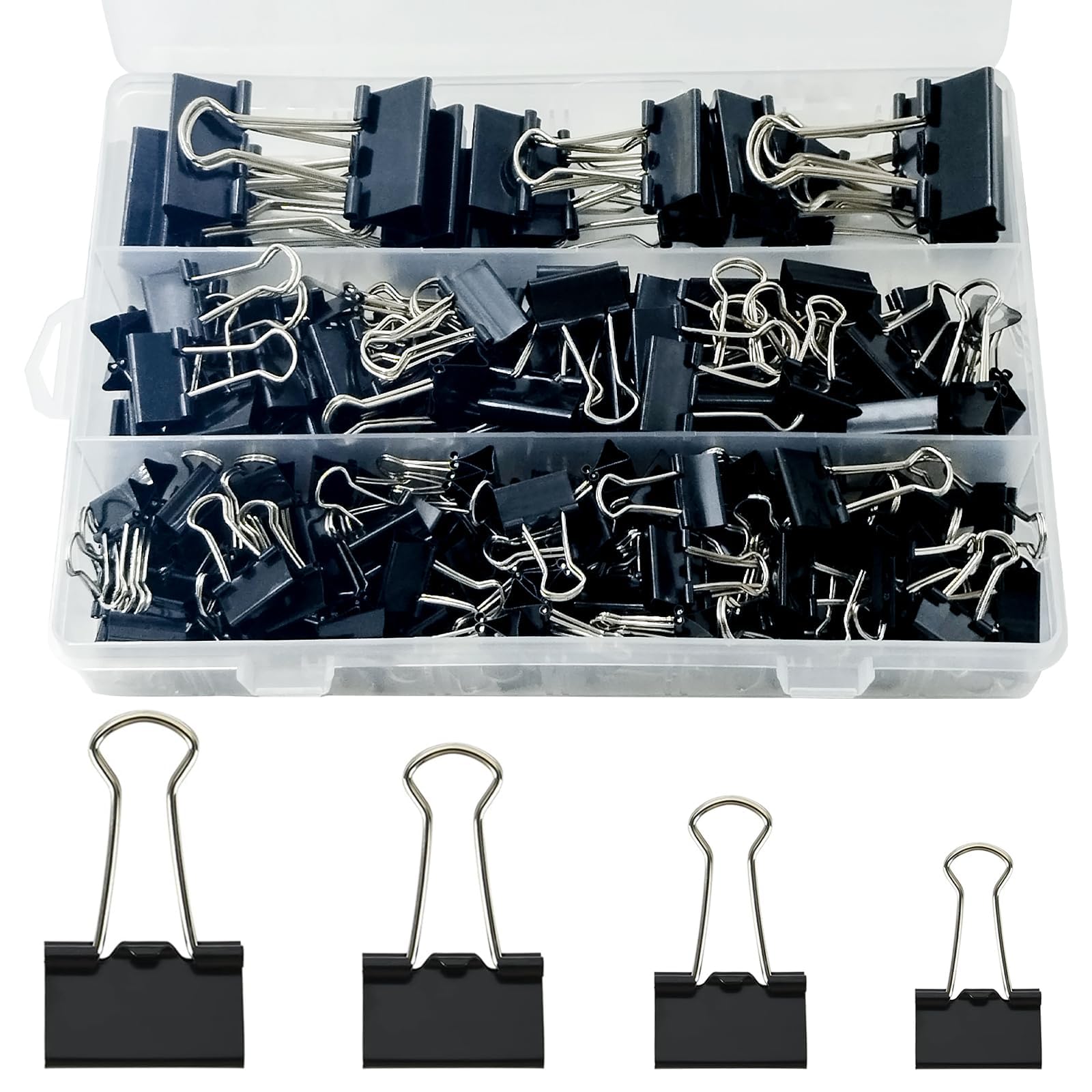 Photo 1 of 170 Pcs Binder Clips Assorted Sizes, Black Large, Medium, Small Binder Paper Clips for Office Supplies, Home, School,Business Document Organizing?Black?