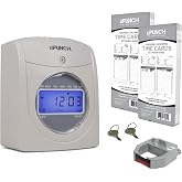 uPunch HN2500 Calculating Time Clock Bundle for Small Business: Auto Align Employee Time Tracking System with 100 Time Cards, Ribbon, and Keys