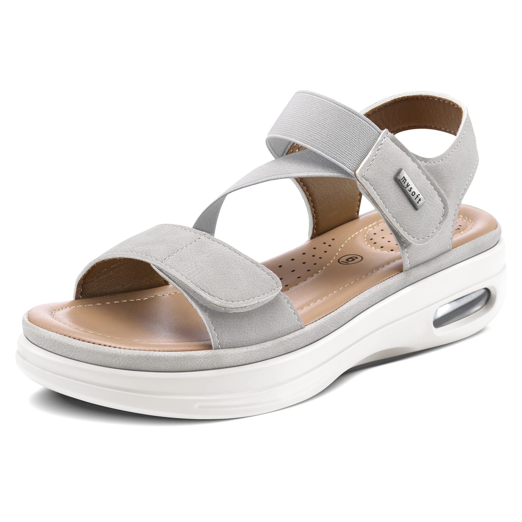mysoft Women's Summer Walking Sandals Air Cushion Support Platform Ankle Strap Shoes Comfortable Casual Wedge Sandals Image