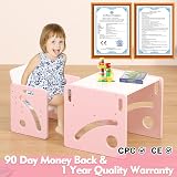 FUNLIO Montessori Table & Chair Set Pink for Toddlers 1-3 Height Adjustable view 6