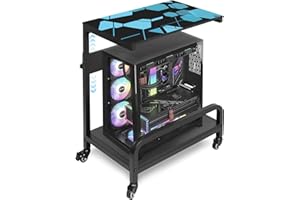 Ciao Stilista Adjustable Computer Tower Stand Large with Guardrail, 2 Tier Gaming PC Tower Stand for ATX, E-ATX, ITX, Rolling Floor Cart with Locking Metal Wheels, 32.7" X 21.6" X 15.8"