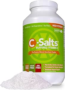C-Salts Buffered Vitamin C Powder (26oz) 1000mg &ndash; 4000mg, Antioxidant Immune Support That is Gentle on The Stomach, Non GMO, Corn Free