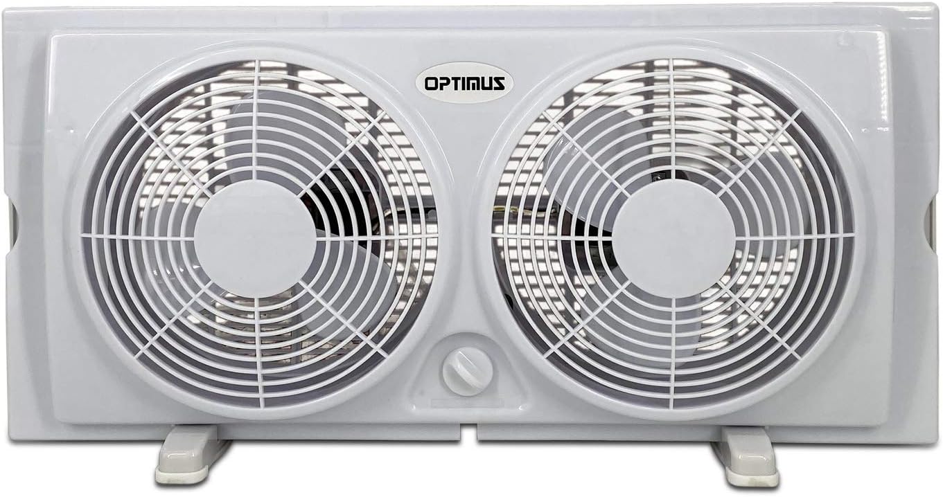 Optimus F-5280 7-Inch Twin 2-Speed Window Fan, White
