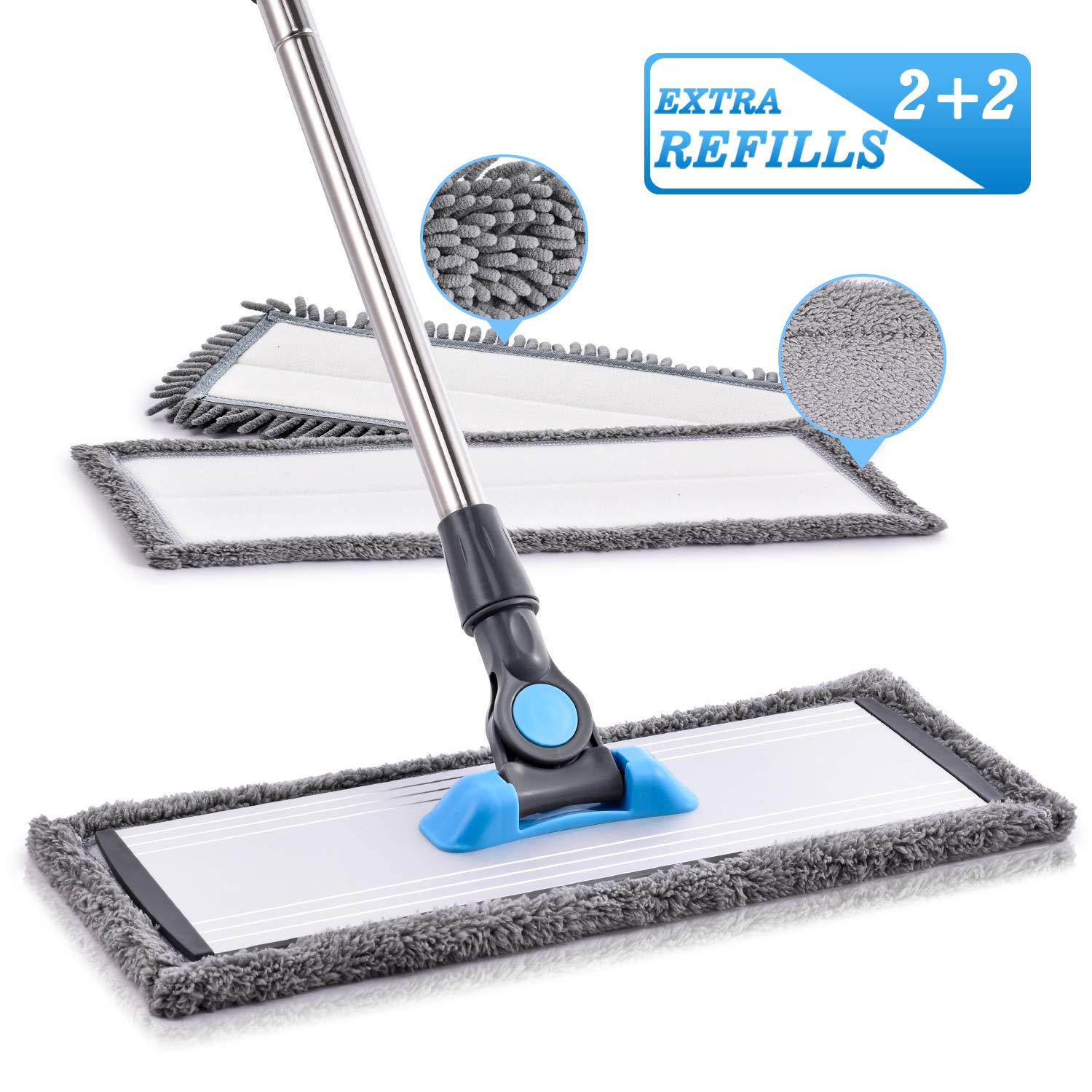 Microfibre Mop Floor Mop MANGOTIME Flat Mop with 4 Washable Chenille