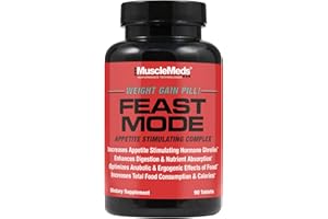 MuscleMeds Feast Mode Appetite Stimulant Weight Gain Pills Digestive Enzymes Safe and Effective 90 Caps, Unflavored, 90 Count