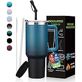 BENZZO 40 oz Tumbler with Handle and Straw Lid Travel Mugs Insulated for Hot and Cold Water Bottle Stainless Steel Coffee Cups
