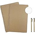 AOU 2-Pack Spiral Dotted Notebooks, A5 Journals With 100gsm Thick Dot Grid Paper, Aesthetic Bullet Dotted Journals with 200 Pages&2 Gel Pens For School&Office Supplies, 8.3"x5.7" (Brown)