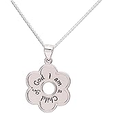 Precious Pieces Girl's .925 Sterling Silver "I Am a Child of God" Daisy Necklace Religious Baptism and First Communion Gift for Girls