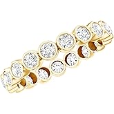 Rosec Jewels Certified Moissanite Eternity Ring in Yellow Plated Silver, D-Vs1 Quality, Bezel Set Moissanite Wedding Band - Gift For Her