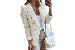Happy Sailed Womens Tweed Blazers Casual Long Sleeve Double Breasted Open Front Blazer Jackets Work Suits