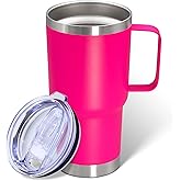 ATQTQ 20 oz Tumbler with Handle and Lid, Stainless Steel Tumbler Insulated Travel Coffee Mug, Spill Proof Double Wall Vacuum Tumbler Cup Keep Drink Hot & Cold, Hot Pink, 1 Pack