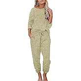 Ekouaer Womens Pajamas Set Long Sleeve Loungewear Soft Lounge Set Joggers with Pockets,X-Large,Light Green