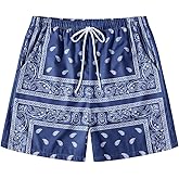 Wlizszu Men's Paisley Print Graphics Shorts Drawstring Waist Casual Boho Tribal Print Summer Shorts with Pockets