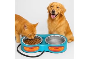 YEOLEH Pet Heated Bowl for Cat Dog, Freeze-Proof Warming Animal Food Feeder with Anti-Chew Cord,Waterproof & Thermostat Heating Bowls Removeable, (2 x 23 fl oz, Blue)