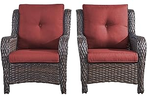 Rilyson Patio Furniture Chairs Outdoor Chair - 2 Piece Wicker Rattan Chairs Set with High Back and Deep Seating for Deck Porch Balcony Backyard Garden(Brown/Red)