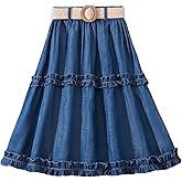 OYOANGLE Girl's Cute High Elastic Waist Frill Trim A Line Flared Swing Flowy Midi Skirt